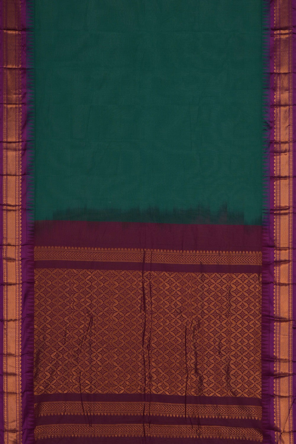 Image of Gadwal Cotton Teal Green Saree
